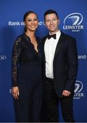 24 April 2018; On arrival at the Leinster Rugby Awards Ball are Kelly Fitzgibbon and Fergal Behan. The Awards, taking place at the InterContinental Dublin and MC’d by Darragh Maloney, were a celebration of the 2017/18 Leinster Rugby season to date and over the course of the evening Leinster Rugby acknowledged the contributions of retirees Isa Nacewa, Richardt Strauss and Jamie Heaslip as well as presenting Leinster Rugby caps to departees Jordi Murphy, Cathal Marsh and Peadar Timmins. Former Leinster and Ireland player Paul McNaughton was inducted into the Guinness Hall of Fame. Some of the other Award winners on the night included; Blackrock College (Deep River Rock School of the Year), Hugh Woodhouse, Mullingar RFC (Beauchamps Contribution to Leinster Rugby Award), MU Barnhall RFC (CityJet Senior Club of the Year), Gorey Community School (Irish Independent Development School of the Year Award), Wicklow RFC (Bank of Ireland Junior Club of the Year) and Nora Stapleton (Energia Women’s Rugby Award). Photo by Ramsey Cardy/Sportsfile