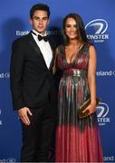 24 April 2018; On arrival at the Leinster Rugby Awards Ball are Joey Carbery and Robyn Flanagan. The Awards, taking place at the InterContinental Dublin and MC’d by Darragh Maloney, were a celebration of the 2017/18 Leinster Rugby season to date and over the course of the evening Leinster Rugby acknowledged the contributions of retirees Isa Nacewa, Richardt Strauss and Jamie Heaslip as well as presenting Leinster Rugby caps to departees Jordi Murphy, Cathal Marsh and Peadar Timmins. Former Leinster and Ireland player Paul McNaughton was inducted into the Guinness Hall of Fame. Some of the other Award winners on the night included; Blackrock College (Deep River Rock School of the Year), Hugh Woodhouse, Mullingar RFC (Beauchamps Contribution to Leinster Rugby Award), MU Barnhall RFC (CityJet Senior Club of the Year), Gorey Community School (Irish Independent Development School of the Year Award), Wicklow RFC (Bank of Ireland Junior Club of the Year) and Nora Stapleton (Energia Women’s Rugby Award). Photo by Ramsey Cardy/Sportsfile