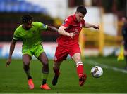 24 April 2018; Reece McEnteer of Shelbourne in action against Jordan Abeyemo of Drogheda United during the EA SPORTS Cup Second Round match between Shelbourne and Drogheda United at Tolka Park in Dublin. Photo by Eóin Noonan/Sportsfile