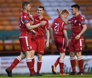 24 April 2018; Jamie Doyle of Shelbourne celebrates with team-mates after scoring his side's fifth goal  during the EA SPORTS Cup Second Round match between Shelbourne and Drogheda United at Tolka Park in Dublin. Photo by Eóin Noonan/Sportsfile
