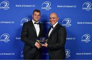 24 April 2018; Jordi Murphy is presented with his Leinster cap on the occasion of his departure from the province at the end of the season by President of Leinster Rugby Niall Rynne. The Awards, taking place at the InterContinental Dublin and MC’d by Darragh Maloney, were a celebration of the 2017/18 Leinster Rugby season to date and over the course of the evening Leinster Rugby acknowledged the contributions of retirees Isa Nacewa, Richardt Strauss and Jamie Heaslip as well as presenting Leinster Rugby caps to departees Jordi Murphy, Cathal Marsh and Peadar Timmins. Former Leinster and Ireland player Paul McNaughton was inducted into the Guinness Hall of Fame. Some of the other Award winners on the night included; Blackrock College (Deep River Rock School of the Year), Hugh Woodhouse, Mullingar RFC (Beauchamps Contribution to Leinster Rugby Award), MU Barnhall RFC (CityJet Senior Club of the Year), Gorey Community School (Irish Independent Development School of the Year Award), Wicklow RFC (Bank of Ireland Junior Club of the Year) and Nora Stapleton (Energia Women’s Rugby Award). Photo by Brendan Moran/Sportsfile
