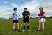 22 April 2018; Referee Séamus Mulvihill with team captains Sinead Aherne of Dublin and Tracey Leonard of Galway before the Lidl Ladies Football National League Division 1 semi-final match between Dublin and Galway at Coralstown Kinnegad GAA in Kinnegad, Westmeath. Photo by Piaras Ó Mídheach/Sportsfile