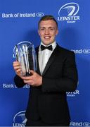 24 April 2018; Dan Leavy with his Bank of Ireland Player’s Player of the Year award. The Awards, taking place at the InterContinental Dublin and MC’d by Darragh Maloney, were a celebration of the 2017/18 Leinster Rugby season to date and over the course of the evening Leinster Rugby acknowledged the contributions of retirees Isa Nacewa, Richardt Strauss and Jamie Heaslip as well as presenting Leinster Rugby caps to departees Jordi Murphy, Cathal Marsh and Peadar Timmins. Former Leinster and Ireland player Paul McNaughton was inducted into the Guinness Hall of Fame. Some of the other Award winners on the night included; Blackrock College (Deep River Rock School of the Year), Hugh Woodhouse, Mullingar RFC (Beauchamps Contribution to Leinster Rugby Award), MU Barnhall RFC (CityJet Senior Club of the Year), Gorey Community School (Irish Independent Development School of the Year Award), Wicklow RFC (Bank of Ireland Junior Club of the Year) and Nora Stapleton (Energia Women’s Rugby Award). Photo by Brendan Moran/Sportsfile