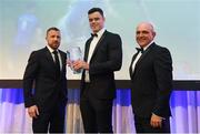 24 April 2018; James Ryan is presented with the Laya Healthcare Young Player of the Year award by DO O’Connor, Deputy Managing Director, Laya Healthcare, and Leinster Rugby President Niall Rynne. The Awards, taking place at the InterContinental Dublin and MC’d by Darragh Maloney, were a celebration of the 2017/18 Leinster Rugby season to date and over the course of the evening Leinster Rugby acknowledged the contributions of retirees Isa Nacewa, Richardt Strauss and Jamie Heaslip as well as presenting Leinster Rugby caps to departees Jordi Murphy, Cathal Marsh and Peadar Timmins. Former Leinster and Ireland player Paul McNaughton was inducted into the Guinness Hall of Fame. Some of the other Award winners on the night included; Blackrock College (Deep River Rock School of the Year), Hugh Woodhouse, Mullingar RFC (Beauchamps Contribution to Leinster Rugby Award), MU Barnhall RFC (CityJet Senior Club of the Year), Gorey Community School (Irish Independent Development School of the Year Award), Wicklow RFC (Bank of Ireland Junior Club of the Year) and Nora Stapleton (Energia Women’s Rugby Award). Photo by Ramsey Cardy/Sportsfile