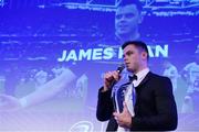 24 April 2018; James Ryan with the Laya Healthcare Young Player of the Year award. The Awards, taking place at the InterContinental Dublin and MC’d by Darragh Maloney, were a celebration of the 2017/18 Leinster Rugby season to date and over the course of the evening Leinster Rugby acknowledged the contributions of retirees Isa Nacewa, Richardt Strauss and Jamie Heaslip as well as presenting Leinster Rugby caps to departees Jordi Murphy, Cathal Marsh and Peadar Timmins. Former Leinster and Ireland player Paul McNaughton was inducted into the Guinness Hall of Fame. Some of the other Award winners on the night included; Blackrock College (Deep River Rock School of the Year), Hugh Woodhouse, Mullingar RFC (Beauchamps Contribution to Leinster Rugby Award), MU Barnhall RFC (CityJet Senior Club of the Year), Gorey Community School (Irish Independent Development School of the Year Award), Wicklow RFC (Bank of Ireland Junior Club of the Year) and Nora Stapleton (Energia Women’s Rugby Award). Photo by Ramsey Cardy/Sportsfile