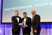 24 April 2018; Hugh Woodhouse, Mullingar RFC, is presented with the Beauchamps Contribution to Leinster Rugby award by John White, Managing Partner, Beauchamps and Leinster Rugby President Niall Rynne. The Awards, taking place at the InterContinental Dublin and MC’d by Darragh Maloney, were a celebration of the 2017/18 Leinster Rugby season to date and over the course of the evening Leinster Rugby acknowledged the contributions of retirees Isa Nacewa, Richardt Strauss and Jamie Heaslip as well as presenting Leinster Rugby caps to departees Jordi Murphy, Cathal Marsh and Peadar Timmins. Former Leinster and Ireland player Paul McNaughton was inducted into the Guinness Hall of Fame. Some of the other Award winners on the night included; Blackrock College (Deep River Rock School of the Year), Hugh Woodhouse, Mullingar RFC (Beauchamps Contribution to Leinster Rugby Award), MU Barnhall RFC (CityJet Senior Club of the Year), Gorey Community School (Irish Independent Development School of the Year Award), Wicklow RFC (Bank of Ireland Junior Club of the Year) and Nora Stapleton (Energia Women’s Rugby Award). Photo by Ramsey Cardy/Sportsfile