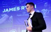 24 April 2018; James Ryan with the Laya Healthcare Young Player of the Year award. The Awards, taking place at the InterContinental Dublin and MC’d by Darragh Maloney, were a celebration of the 2017/18 Leinster Rugby season to date and over the course of the evening Leinster Rugby acknowledged the contributions of retirees Isa Nacewa, Richardt Strauss and Jamie Heaslip as well as presenting Leinster Rugby caps to departees Jordi Murphy, Cathal Marsh and Peadar Timmins. Former Leinster and Ireland player Paul McNaughton was inducted into the Guinness Hall of Fame. Some of the other Award winners on the night included; Blackrock College (Deep River Rock School of the Year), Hugh Woodhouse, Mullingar RFC (Beauchamps Contribution to Leinster Rugby Award), MU Barnhall RFC (CityJet Senior Club of the Year), Gorey Community School (Irish Independent Development School of the Year Award), Wicklow RFC (Bank of Ireland Junior Club of the Year) and Nora Stapleton (Energia Women’s Rugby Award). Photo by Ramsey Cardy/Sportsfile