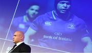 24 April 2018; Richardt Strauss with his Leinster cap on the occasion of his retirement. The Awards, taking place at the InterContinental Dublin and MC’d by Darragh Maloney, were a celebration of the 2017/18 Leinster Rugby season to date and over the course of the evening Leinster Rugby acknowledged the contributions of retirees Isa Nacewa, Richardt Strauss and Jamie Heaslip as well as presenting Leinster Rugby caps to departees Jordi Murphy, Cathal Marsh and Peadar Timmins. Former Leinster and Ireland player Paul McNaughton was inducted into the Guinness Hall of Fame. Some of the other Award winners on the night included; Blackrock College (Deep River Rock School of the Year), Hugh Woodhouse, Mullingar RFC (Beauchamps Contribution to Leinster Rugby Award), MU Barnhall RFC (CityJet Senior Club of the Year), Gorey Community School (Irish Independent Development School of the Year Award), Wicklow RFC (Bank of Ireland Junior Club of the Year) and Nora Stapleton (Energia Women’s Rugby Award). Photo by Ramsey Cardy/Sportsfile