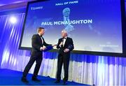 24 April 2018; Paul McNaughton with the Guinness Hall of Fame award. The Awards, taking place at the InterContinental Dublin and MC’d by Darragh Maloney, were a celebration of the 2017/18 Leinster Rugby season to date and over the course of the evening Leinster Rugby acknowledged the contributions of retirees Isa Nacewa, Richardt Strauss and Jamie Heaslip as well as presenting Leinster Rugby caps to departees Jordi Murphy, Cathal Marsh and Peadar Timmins. Former Leinster and Ireland player Paul McNaughton was inducted into the Guinness Hall of Fame. Some of the other Award winners on the night included; Blackrock College (Deep River Rock School of the Year), Hugh Woodhouse, Mullingar RFC (Beauchamps Contribution to Leinster Rugby Award), MU Barnhall RFC (CityJet Senior Club of the Year), Gorey Community School (Irish Independent Development School of the Year Award), Wicklow RFC (Bank of Ireland Junior Club of the Year) and Nora Stapleton (Energia Women’s Rugby Award). Photo by Ramsey Cardy/Sportsfile
