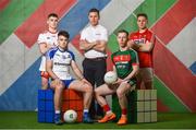 25 April 2018; Tyrone stalwart, Conor Gormley with U20’s players, from left, Conor Shields of Tyrone, Fergal Hanratty of Monaghan,  Ryan O’Donoghue of Mayo and Liam O’Donovan of Cork at the launch of the EirGrid GAA Football U20 All-Ireland Championship. EirGrid, the state-owned company that manages and develops Ireland's electricity grid, enters its first year of sponsoring this competition after being title sponsor of the EirGrid GAA U21 Football Championship since 2015. #EirGridGAA . Photo by Brendan Moran/Sportsfile