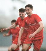 25 April 2018; Conor O'Donnell of Carndonagh Community celebrates after scoring his side's second goal during the Bank of Ireland FAI Schools Dr. Tony O’Neill Senior National Cup Final (U19) match between Coláiste Chiaráin, Athlone and Carndonagh Community School at Home Farm FC in Whitehall, Dublin. Photo by David Fitzgerald/Sportsfile