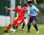 25 April 2018; Jack Doherty of Carndonagh Community in action against Jayden Tumelty of Coláiste Chiaráin during the Bank of Ireland FAI Schools Dr. Tony O’Neill Senior National Cup Final (U19) match between Coláiste Chiaráin, Athlone and Carndonagh Community School at Home Farm FC in Whitehall, Dublin. Photo by David Fitzgerald/Sportsfile