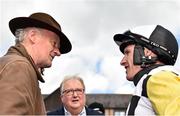 25 April 2018; Trainer Willie Mullins, left, and jockey Paul Townend, right, after winning the Irish Daily Mirror Novice Hurdle with Next Destination at Punchestown Racecourse in Naas, Co. Kildare. Photo by Seb Daly/Sportsfile