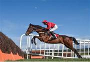 25 April 2018; Kilbricken Storm, with Harry Cobden up, jumps the last during the first circuit on their way to finishing third in the Irish Daily Mirror Novice Hurdle at Punchestown Racecourse in Naas, Co. Kildare. Photo by Seb Daly/Sportsfile