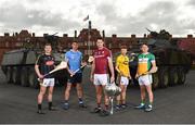 26 April 2018; In attendance at the Leinster GAA Senior Hurling Championship 2018 Launch are, from left, Eoin Murphy of Kilkenny, Chris Crummy of Dublin, Gearóid McInerney of Galway, David Dunne of Wexford, and David King of Offaly, at McKee Barracks in Cabra, Dublin. Photo by Seb Daly/Sportsfile