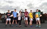 26 April 2018; In attendance at the Leinster GAA Senior Hurling Championship 2018 Launch are, from left, Eoin Murphy of Kilkenny, Chris Crummy of Dublin, Sorcha Fennell Sheehan, Sponsorship Programme Manager for Bord Gáis Energy, Gearóid McInerney of Galway, David Dunne of Wexford, and David King of Offaly, at McKee Barracks in Cabra, Dublin. Photo by Seb Daly/Sportsfile