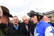 26 April 2018; Danny Mullins with trainer Willie Mullins after winning the Pigsback.com Handicap Steeplechase with Cadmium at Punchestown Racecourse in Naas, Co. Kildare. Photo by Matt Browne/Sportsfile