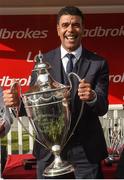 26 April 2018; Chris Kamara with the Ladbrokes Champion Stayers Hurdle Cup after the Ladbrokes Champion Stayers Hurdle at Punchestown Racecourse in Naas, Co. Kildare. Photo by Matt Browne/Sportsfile