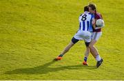 26 April 2018; Eoin Keogh of Raheny in action against Michael Darragh Macauley of Ballyboden St. Enda's during the Dublin County Senior Football Championship Group 1 match between Ballyboden St Enda's and Raheny at Parnell Park in Dublin. Photo by Harry Murphy/Sportsfile