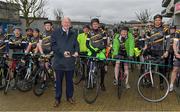 27 April 2018; A group of GAA staff from Croke Park embarked on the #Rollin2Nowlan charity cycle today to raise funds for the Association’s five official charities. They will cycle the 140km from Croke Park to Nowlan Park in Kilkenny for the GAA’s five official charities for 2018 – Mayo/Roscommon Hospice Foundation, Cavan/Monaghan Palliative Care Fund, Jack & Jill Children’s Foundation, Concern Worldwide, and Kerry Hospice Foundation. Uachtarán Cumann Lúthchleas Gael John Horan was in attendance as the GAA staff cyclists set off from the Michael Cusack statue at the back of the Cusack stand in Croke Park. The team will make pit-stops at Clane in Kildare and Ballylinan in Laois before arriving in Nowlan Park at roughly 5.00pm, so keep an eye out for them on the route. Photo by Ray McManus/Sportsfile