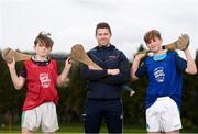29 April 2018; GAA star Conor Lehane was at the Bandon GAA Grounds, County Cork today to launch the GAA Super Games Centre in partnership with Sky Sports. The Super Games Centres which are based all over the country, were set up to reduce youth drop out and encourage “play to stay” amongst youth, specifically between the ages of 12 and 17 where youth drop out is most prevalent. Sky Sports is supporting the GAA Super Games Centres by arranging visits with Sky Sports mentors and providing kits and equipment to the estimated 9,000 members countrywide. Pictured is Conor Lehane with Zak Sharpless, right, age 13, from St Brogans College, Bandon, Cork and Matthew Woods, age 13, from Hamilton High School, Bandon, Cork. Photo by Eóin Noonan/Sportsfile