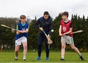 29 April 2018; GAA star Conor Lehane was at the Bandon GAA Grounds, County Cork today to launch the GAA Super Games Centre in partnership with Sky Sports. The Super Games Centres which are based all over the country, were set up to reduce youth drop out and encourage “play to stay” amongst youth, specifically between the ages of 12 and 17 where youth drop out is most prevalent. Sky Sports is supporting the GAA Super Games Centres by arranging visits with Sky Sports mentors and providing kits and equipment to the estimated 9,000 members countrywide. Pictured is Conor Lehane with Zak Sharpless, left, age 13, from St Brogans College, Bandon, Cork and Matthew Woods, age 13, from Hamilton High School, Bandon, Cork. Photo by Eóin Noonan/Sportsfile