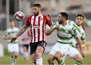 27 April 2018; Rory Patterson of Derry City in action against Roberto Lopes of Shamrock Rovers during the SSE Airtricity League Premier Division match between Derry City and Shamrock Rovers at Brandywell Stadium, in Derry. Photo by Oliver McVeigh/Sportsfile