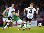 27 April 2018; Seán Hoare of Dundalk is tackled by Jimmy Keohane of Cork City during the SSE Airtricity League Premier Division match between Cork City and Dundalk at Turner's Cross, in Cork. Photo by Eóin Noonan/Sportsfile