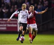 27 April 2018; Dylan Watts of Bohemians in action against Jamie Lennon of St Patrick's Athletic during the SSE Airtricity League Premier Division match between St Patrick's Athletic and Bohemians at Richmond Park, in Dublin. Photo by Seb Daly/Sportsfile