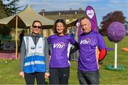 28 April 2018; Former World Champion and Olympic Silver medallist Sonia O’Sullivan completed her 100th parkrun at Cabinteely parkrun on Saturday morning where Vhi hosted a special event to celebrate the achievement. More than 400 parkrunners and volunteers enjoyed refreshments in the Vhi Relaxation Area where a physiotherapist took participants through a post-event stretching routine. parkrun in partnership with Vhi support local communities in organising free, weekly, timed 5k runs every Saturday at 9.30am. To register for a parkrun near you visit www.parkrun.ie. Pictured is Sonia O'Sullivan with Event Director Olwyn Dunne and Vhi representative Declan Moran before the race. Photo by Piaras Ó Mídheach/Sportsfile
