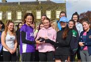 28 April 2018; Former World Champion and Olympic Silver medallist Sonia O’Sullivan completed her 100th parkrun at Cabinteely parkrun on Saturday morning where Vhi hosted a special event to celebrate the achievement. More than 400 parkrunners and volunteers enjoyed refreshments in the Vhi Relaxation Area where a physiotherapist took participants through a post-event stretching routine. parkrun in partnership with Vhi support local communities in organising free, weekly, timed 5k runs every Saturday at 9.30am. To register for a parkrun near you visit www.parkrun.ie. Pictured is Sonia O'Sullivan as she's presented with an award by Emily Cahill, centre, and Emily Riddel, from Loreto Secondary School, Bray. Photo by Piaras Ó Mídheach/Sportsfile