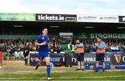 28 April 2018; Leinster's Noel Reid runs out for his 100th appearance ahead of the Guinness PRO14 Round 21 match between Connacht and Leinster at the Sportsground in Galway. Photo by Ramsey Cardy/Sportsfile