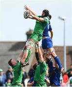 28 April 2018; John Muldoon of Connacht wins possession in the lineout ahead of Max Deegan of Leinster during the Guinness PRO14 Round 21 match between Connacht and Leinster at the Sportsground in Galway. Photo by Ramsey Cardy/Sportsfile