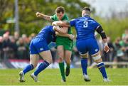 28 April 2018; Jack Carty of Connacht is tackled by James Tracy and Andrew Porter of Leinster during the Guinness PRO14 Round 21 match between Connacht and Leinster at the Sportsground in Galway. Photo by Brendan Moran/Sportsfile