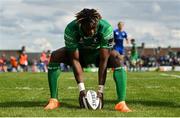 28 April 2018; Niyi Adeolokun of Connacht goes over to score his side's fourth try during the Guinness PRO14 Round 21 match between Connacht and Leinster at the Sportsground in Galway. Photo by Brendan Moran/Sportsfile