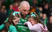 28 April 2018; John Muldoon of Connacht with his nieces Emma and Lily having played his last match for the province after the Guinness PRO14 Round 21 match between Connacht and Leinster at the Sportsground in Galway. Photo by Brendan Moran/Sportsfile