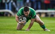28 April 2018; Caolin Blade of Connacht goes over to score his side's seventh try during the Guinness PRO14 Round 21 match between Connacht and Leinster at the Sportsground in Galway. Photo by Brendan Moran/Sportsfile
