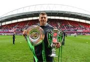 28 April 2018; CJ Stander of Munster and Ireland with the Triple Crown and Six Nations Championship trophies during half time of the Guinness PRO14 Round 21 match between Munster and Ulster at Thomond Park in Limerick. Photo by Diarmuid Greene/Sportsfile