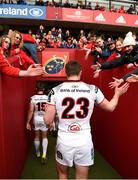 28 April 2018; Tommy Bowe of Ulster is greeted by supporters after the Guinness PRO14 Round 21 match between Munster and Ulster at Thomond Park in Limerick. Photo by Diarmuid Greene/Sportsfile