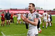 28 April 2018; Tommy Bowe of Ulster applauds supporters after the Guinness PRO14 Round 21 match between Munster and Ulster at Thomond Park in Limerick. Photo by Diarmuid Greene/Sportsfile