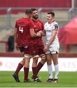 28 April 2018; Gerbrandt Grobler, left, and Jean Kleyn of Munster exchange handshakes with Jacob Stockdale of Ulster after the Guinness PRO14 Round 20 match between Munster and Ulster at Thomond Park in Limerick. Photo by Diarmuid Greene/Sportsfile