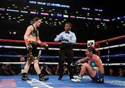 28 April 2018; Katie Taylor, left, and Victoria Bustos during their WBA and IBF World Lightweight unification bout at the Barclays Center in Brooklyn, New York. Photo by Stephen McCarthy/Sportsfile