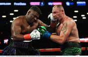 28 April 2018; Jarrell Miller, left, and Johann Duhaupas during their heavyweight bout at the Barclays Center in Brooklyn, New York. Photo by Stephen McCarthy/Sportsfile