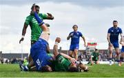 28 April 2018; Bundee Aki of Connacht scores his side's sixth try during the Guinness PRO14 Round 21 match between Connacht and Leinster at the Sportsground in Galway. Photo by Brendan Moran/Sportsfile