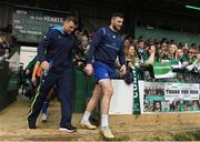 28 April 2018; Jordi Murphy, left, and Robbie Henshaw of Leinster make their way out prior to the Guinness PRO14 Round 21 match between Connacht and Leinster at the Sportsground in Galway. Photo by Brendan Moran/Sportsfile