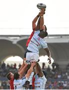 22 April 2018; Yannick Nyanga of Racing 92 contests a lineout with Billy Holland of Munster during the European Rugby Champions Cup semi-final match between Racing 92 and Munster Rugby at the Stade Chaban-Delmas in Bordeaux, France. Photo by Brendan Moran/Sportsfile
