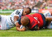22 April 2018; Simon Zebo of Munster goes over to score his side's first try during the European Rugby Champions Cup semi-final match between Racing 92 and Munster Rugby at the Stade Chaban-Delmas in Bordeaux, France. Photo by Brendan Moran/Sportsfile