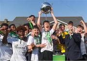 29 April 2018; Tramore AFC captain Tom Carney lifts the cup after the FAI Youth Cup Final match between Tramore AFC and St Kevin's Boys at Ozier Park in Waterford. Photo by Piaras Ó Mídheach/Sportsfile