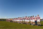 29 April 2018; Tullow and Enniscorthy players stand for a minutes silence before in memory of former Tullow president Tom Deering before the Bank of Ireland Provincial Towns Cup Final match between Tullow RFC and Enniscorthy RFC, at Wicklow RFC, Wicklow. Photo by Matt Browne/Sportsfile