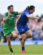 28 April 2018; Jack Carty of Connacht in action against James Lowe of Leinster during the Guinness PRO14 Round 21 match between Connacht and Leinster at the Sportsground in Galway. Photo by Ramsey Cardy/Sportsfile